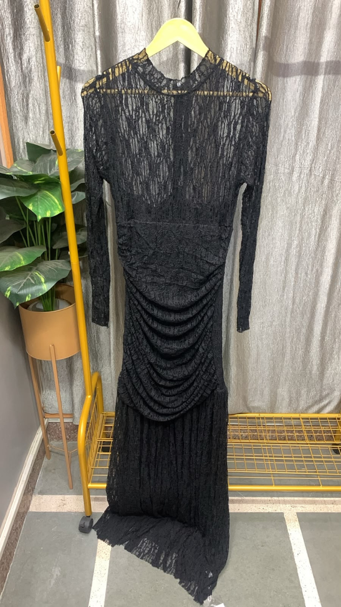 Pleaded Design Front High Neck Full Sleeve Dress FC2615
