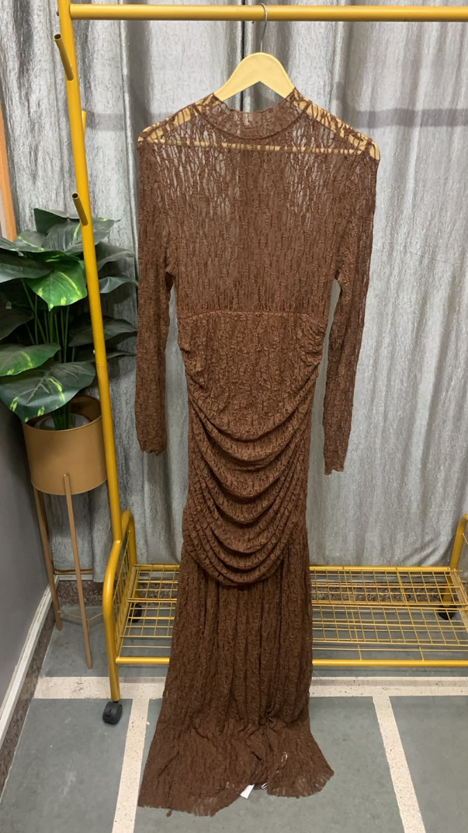 Pleaded Design Front High Neck Full Sleeve Dress FC2615