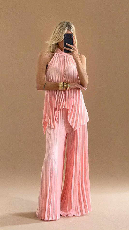 Pleaded Halter Neck Top With Loose Bottom Coord Set FC2480