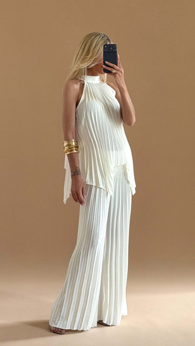 Pleaded Halter Neck Top With Loose Bottom Coord Set FC2480