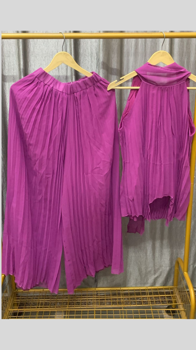 Pleaded Halter Neck Top With Loose Bottom Coord Set FC2480