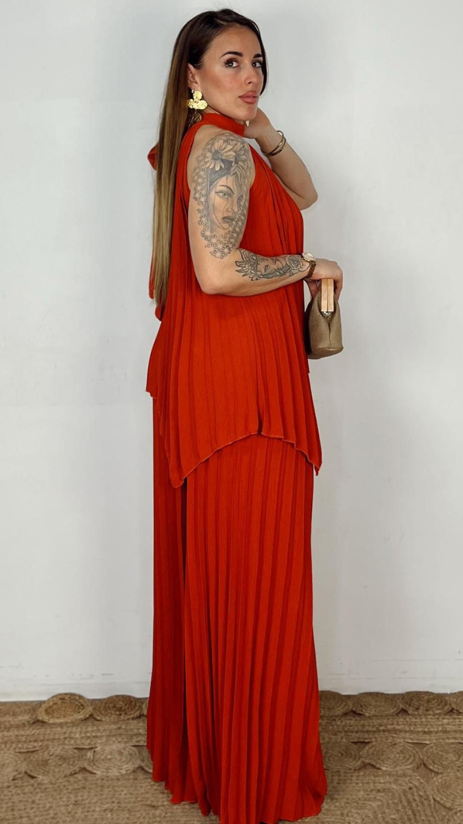 Pleaded Halter Neck Top With Loose Bottom Coord Set FC2480