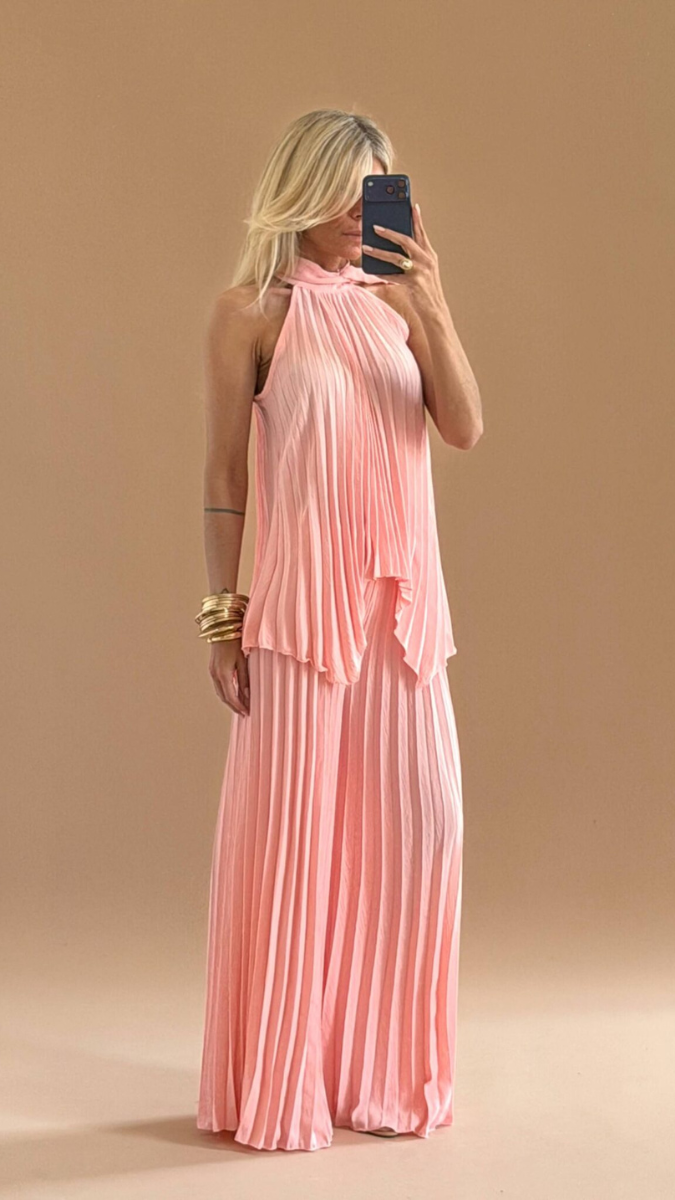 Pleaded Halter Neck Top With Loose Bottom Coord Set FC2480