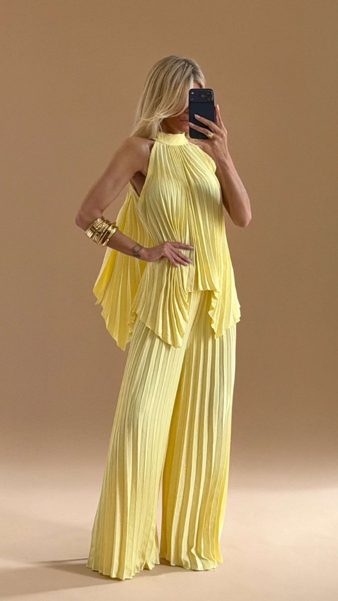 Pleaded Halter Neck Top With Loose Bottom Coord Set FC2480