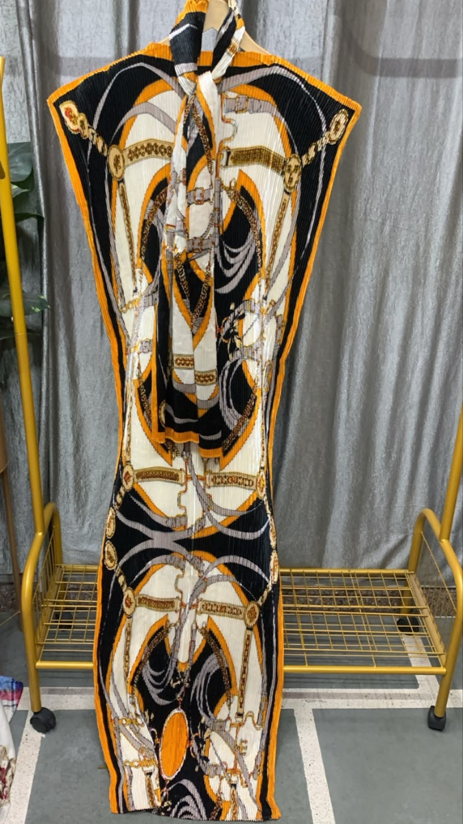 Pleaded Kaftan Dress With Scarf FC2535