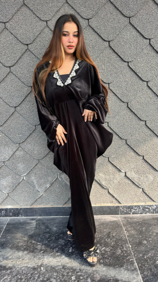 Pleaded Loose Sleeve Velvet Dress FC2114