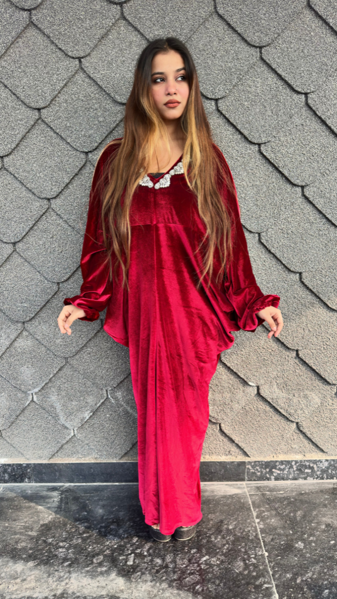 Pleaded Loose Sleeve Velvet Dress FC2114