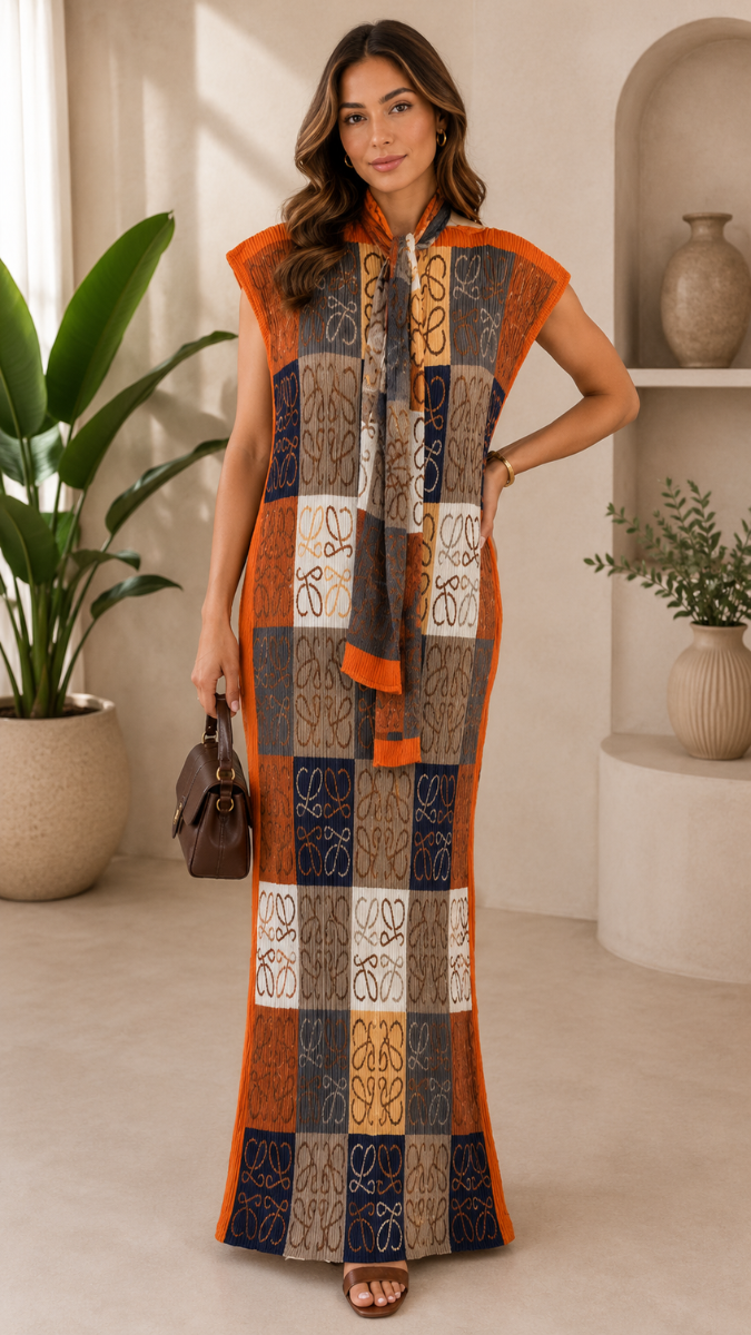 Pleaded Kaftan Dress With Scarf FC2535