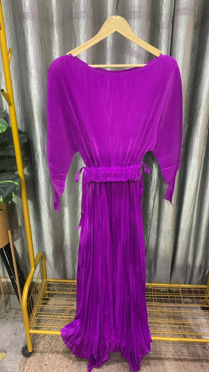 Pleated Boat Neck Maxi Dress FC2217