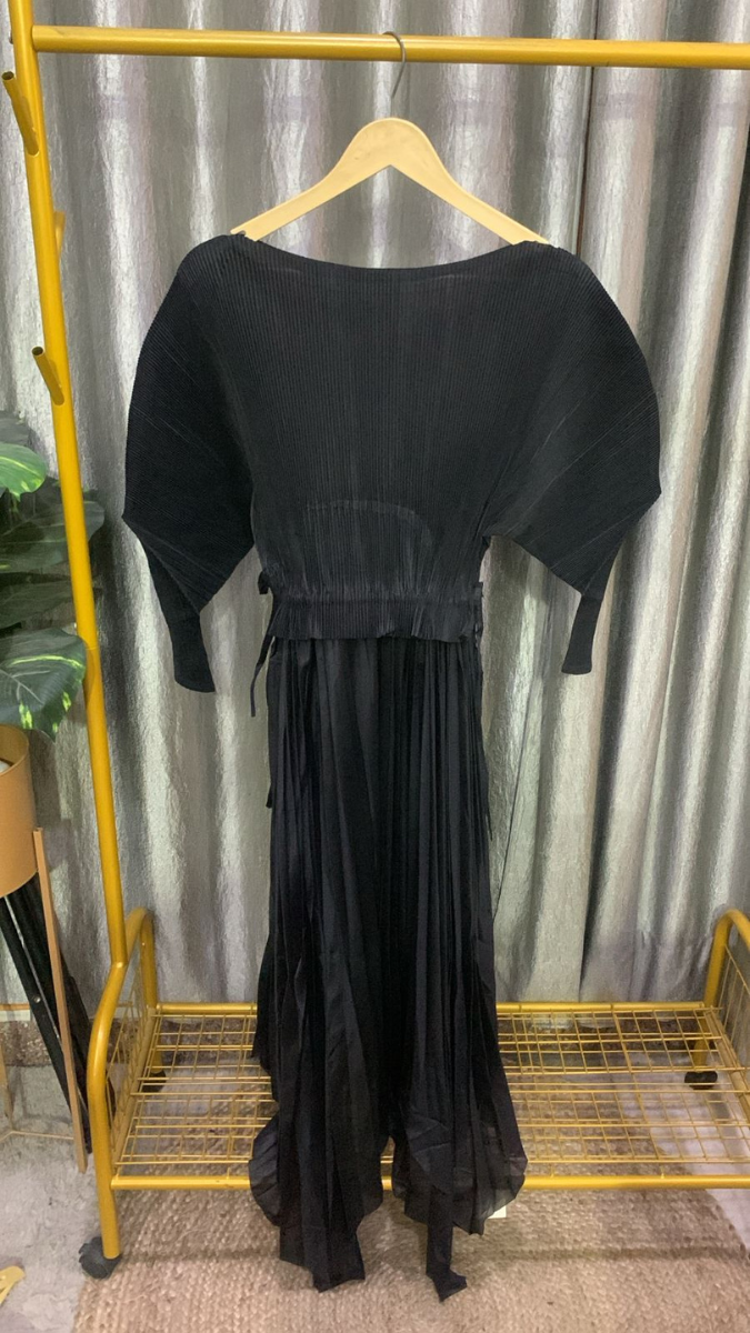 Pleated Boat Neck Maxi Dress FC2217