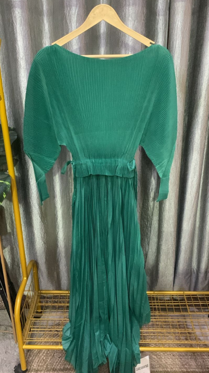 Pleated Boat Neck Maxi Dress FC2217