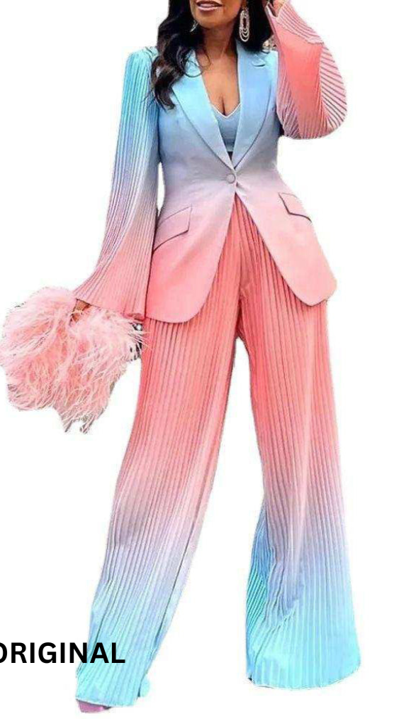 Pleated Long Sleeve Ombre Slim Fit Lapel Suit