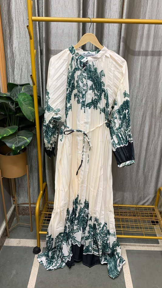 Pleated Round Neck Full Sleeve Dress FC2586