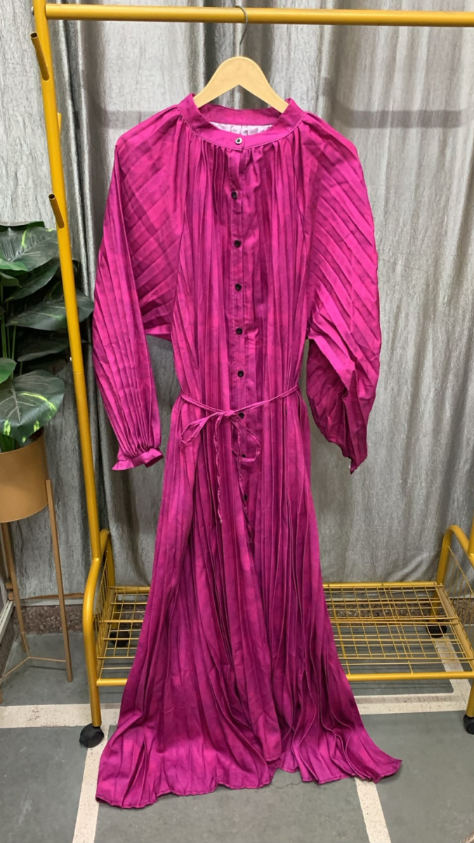 Pleated Round Neck Full Sleeve Dress FC2586