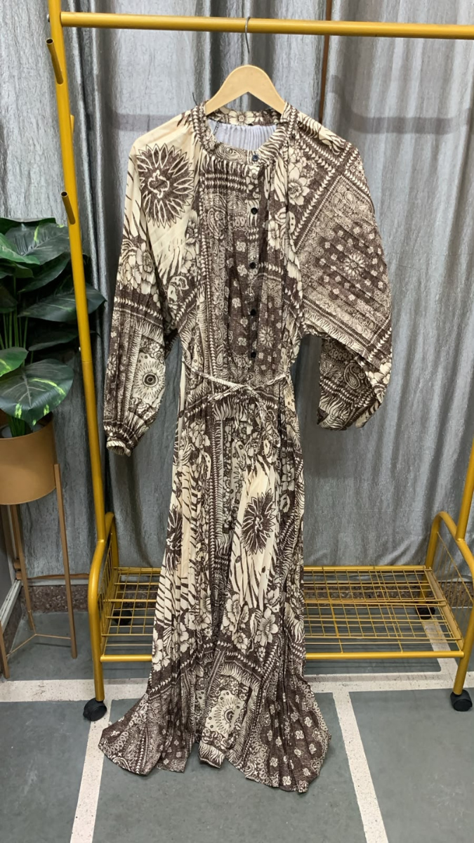 Pleated Round Neck Full Sleeve Dress FC2586