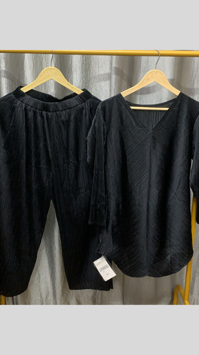 Pleated V Neck Top With Pant Coord Set FC2282