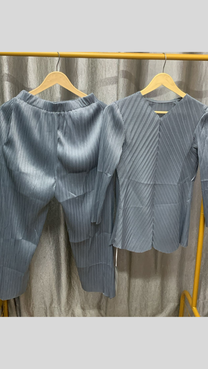 Pleated V Neck Top With Pant Coord Set FC2282