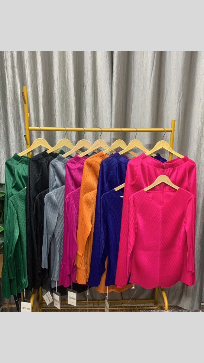 Pleated V Neck Top With Pant Coord Set FC2282