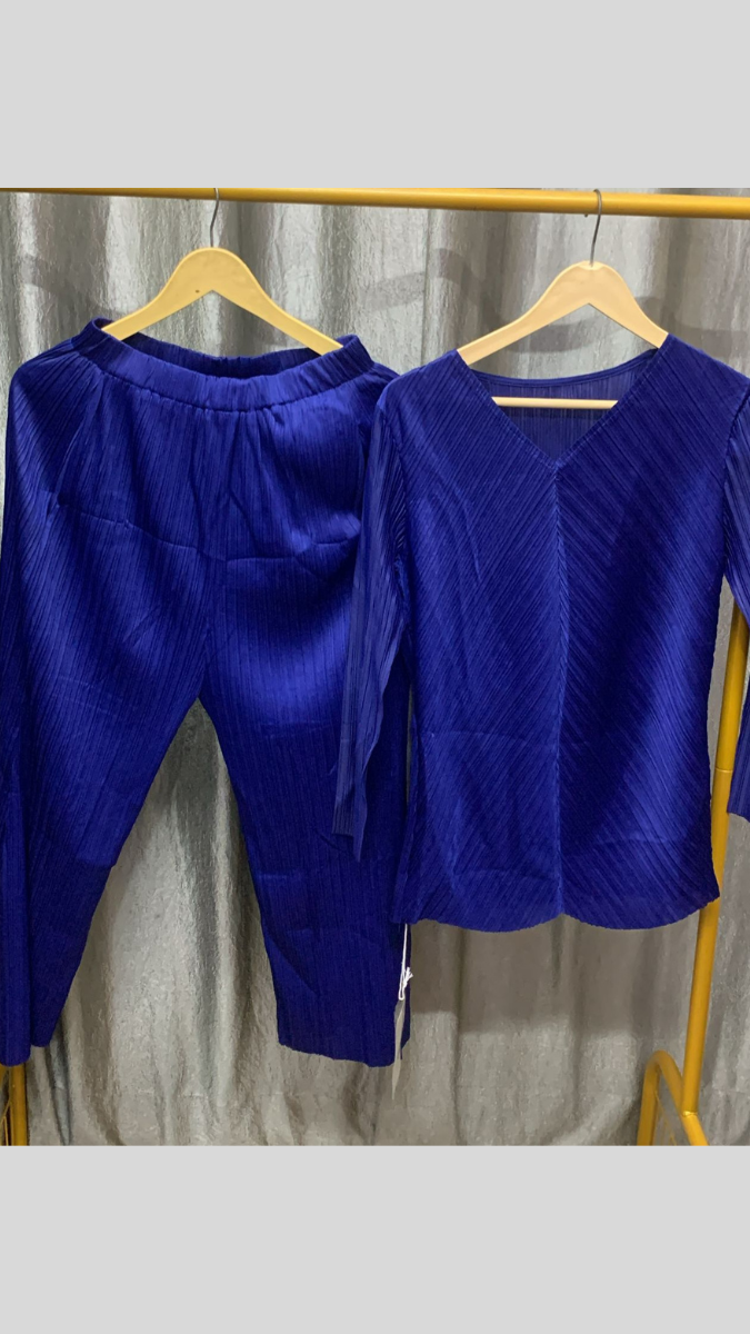 Pleated V Neck Top With Pant Coord Set FC2282