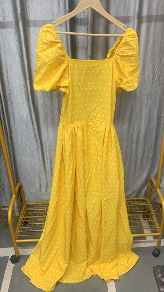 Polka Dot Balloon Sleeve Maxi Dress FC2483