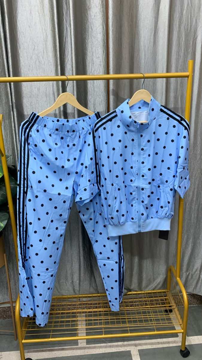 Polka Dot High Collar Half Sleeve Jacket And Pant Coord Set FC2585