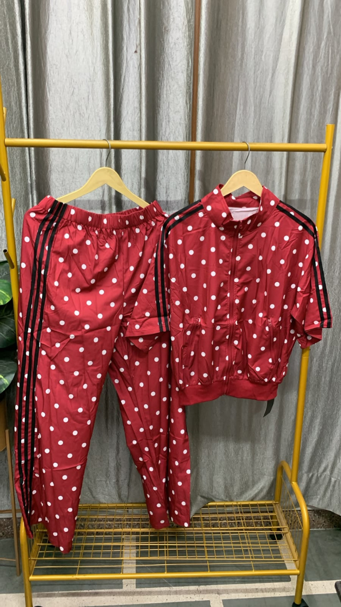 Polka Dot High Collar Half Sleeve Jacket And Pant Coord Set FC2585