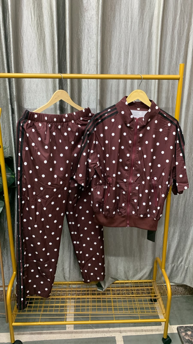 Polka Dot High Collar Half Sleeve Jacket And Pant Coord Set FC2585
