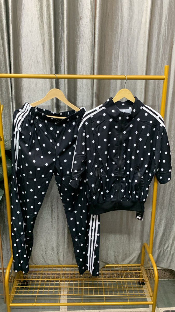 Polka Dot High Collar Half Sleeve Jacket And Pant Coord Set FC2585