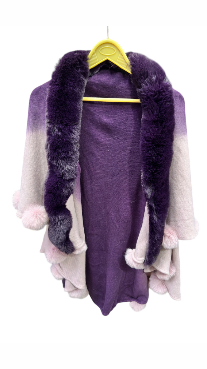 Pom Pom Embedded Double Layer Cape FC1756