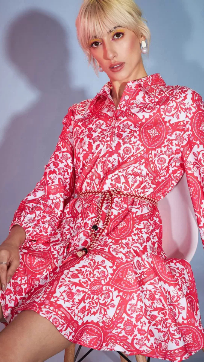 Printed Balloon Sleeve Mini Dress FC1876