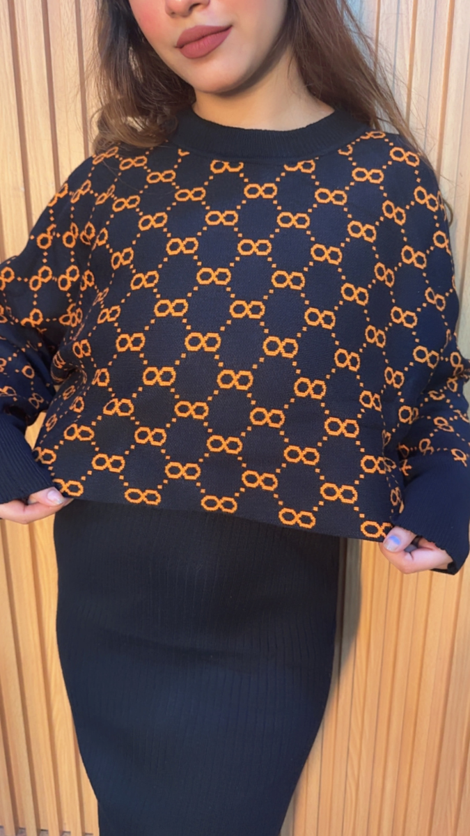 Printed Crop Top With Plain Dress FC2080