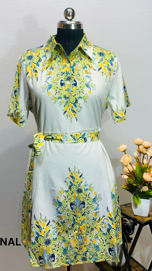 Printed Dress with Adjustable Belt