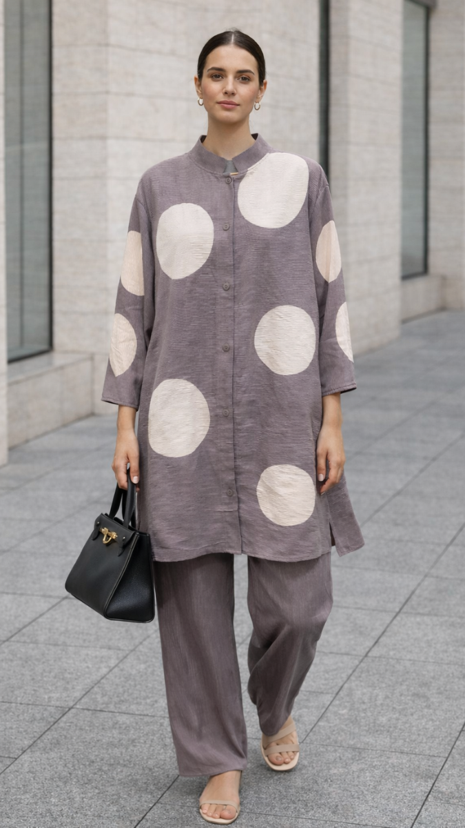 Printed High Collar Loose Kurti And Pant Coord Set FC2261