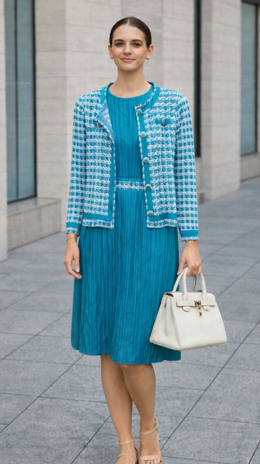 Printed Jacket And Pleated Dress FC2262