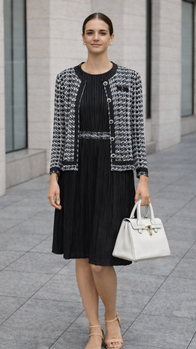 Printed Jacket And Pleated Dress FC2262