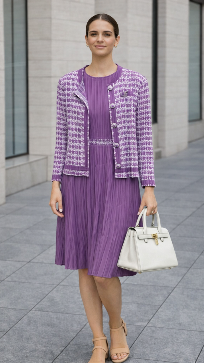 Printed Jacket And Pleated Dress FC2262