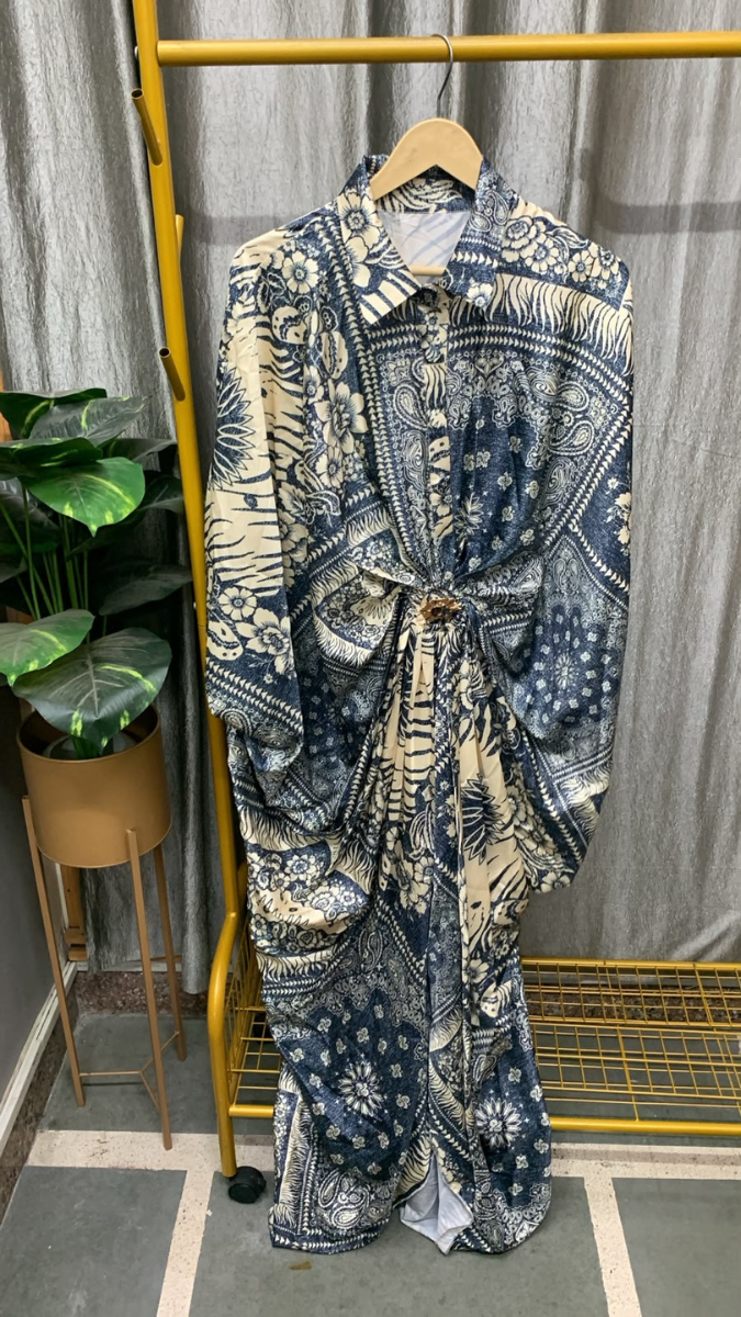 Printed Kaftan Dress With Collar FC2598