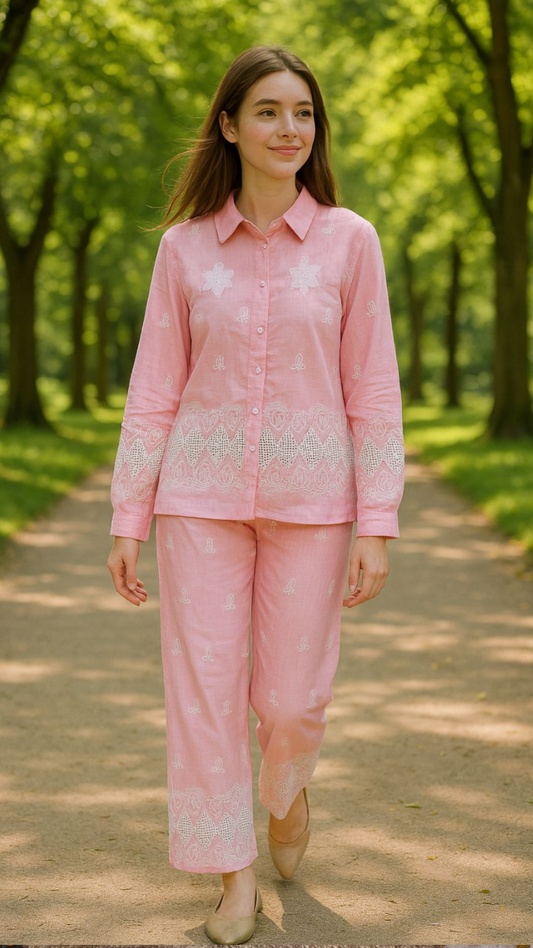 Printed Shirt Wide Ankle Pant Coord Set FC1871