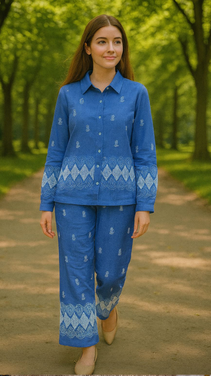Printed Shirt Wide Ankle Pant Coord Set FC1871