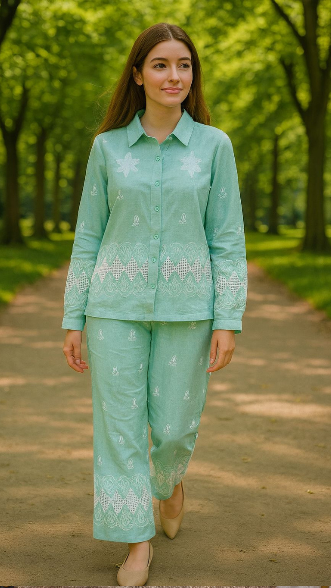 Printed Shirt Wide Ankle Pant Coord Set FC1871