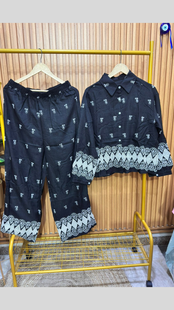 Printed Shirt Wide Ankle Pant Coord Set FC1871