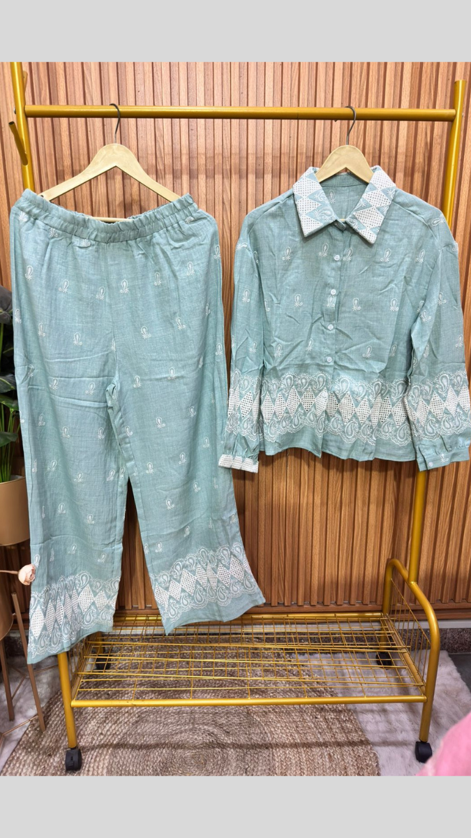 Printed Shirt Wide Ankle Pant Coord Set FC1871