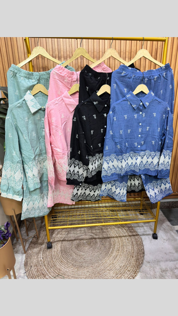 Printed Shirt Wide Ankle Pant Coord Set FC1871