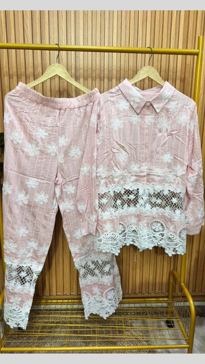 Printed Shirt With Net Designed Ankle Pant Coord Set FC1872
