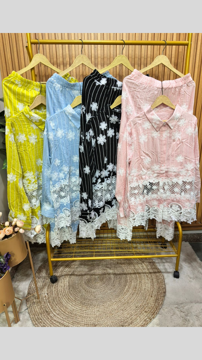 Printed Shirt With Net Designed Ankle Pant Coord Set FC1872