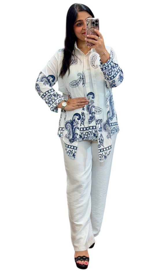 Printed Shirt With Plain Trouser Coord Set FC1887