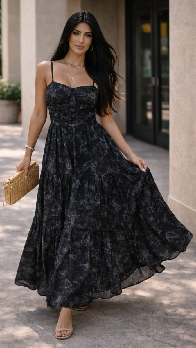 Printed Striped Maxi Dress FC2329