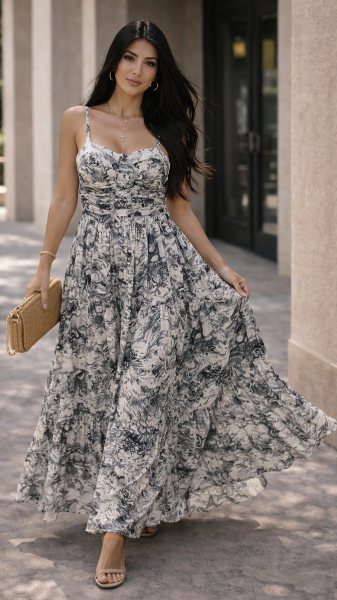 Printed Striped Maxi Dress FC2329