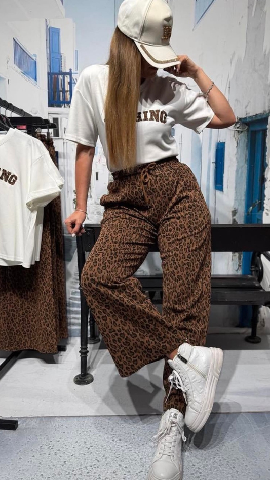 Printed Top With Leopard Printed Pant Coord Set FC2467