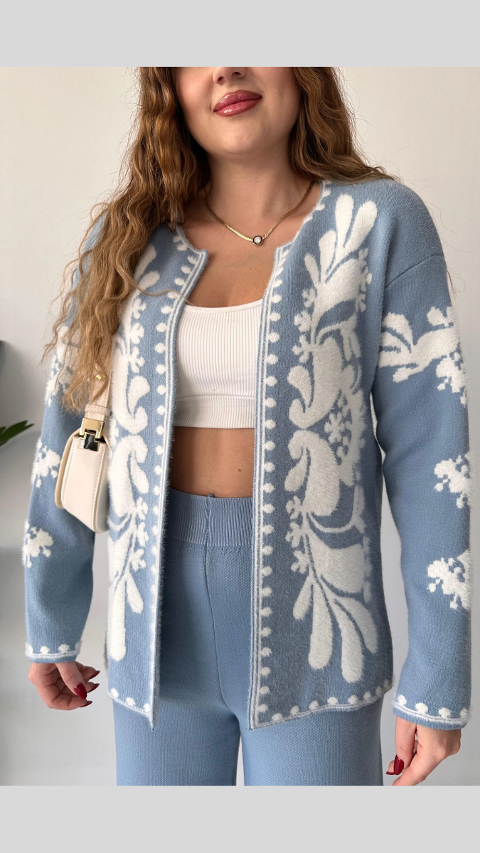 Printed Shrug With V Neck Inner And Loose Pant FC2000